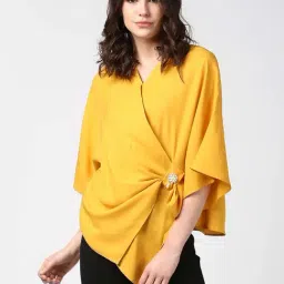 StyleStone Yellow High Low Top With Brooch-image-18