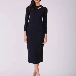 Fablestreet Navy Polyester Plain A-Line Dress-image-46