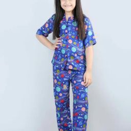Piccolo Kids Blue Printed Regular Fit Shirt, Pajamas & Slippers-image-52