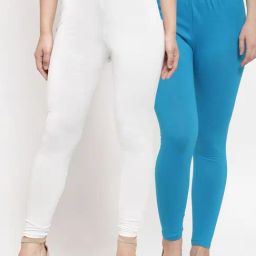 Gracit White & Blue Mid Rise Leggings - Pack Of 2-image-88