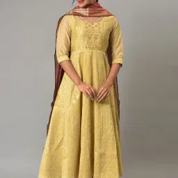 Aurelia Golden Embellished Flared Kurta With Dupatta-image-69