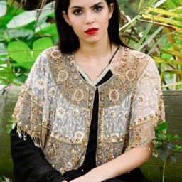Odette White & Golden Embellished Fancy Cape-picture-5