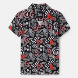 Blue Giraffe Boys Multi Pure Cotton Printed Shirt-image-1