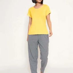 Clovia Yellow & Grey Regular Fit Top & Pyjama Set-picture-14