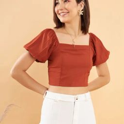 KASSUALLY Rust Regular Fit Crop Top-image-93