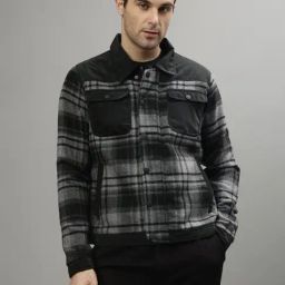 Iconic Black Regular Fit Checks Jacket-3