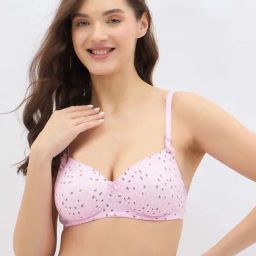 Clovia Pink Cotton Regular Fit Floral Print Bra-picture-37