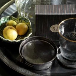 Pure Home and Living Grey Stainless Steel Matt Finish Hammered Coasters With Stand - Set of 4-32