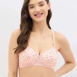 Clovia Peach Cotton Regular Fit Floral Print Bra-picture-22