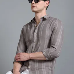 PAUL STREET Men Standard Slim Fit Vertical Striped Spread Collar Cotton Casual Shirt-picture-49