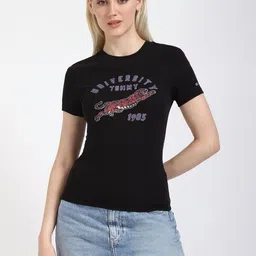 Tommy Hilfiger Women Typography Pockets Slim Fit T-shirt-image-91
