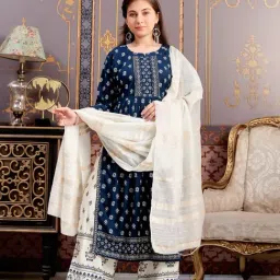Aarika Girls Blue Printed Kurti Set-image-25