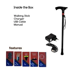 MCP Jindal Smart Walking Stick with FM Radio, Siren and Torch (Black) image 2