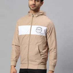 High Star Light Brown Regular Fit Colour-Block Shell Hooded Jacket-picture-18