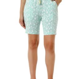 Amante Green Cotton Floral Print Shorts-image-19