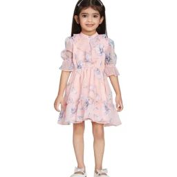 Peppermint Kids Peach & Blue Floral Print Dress-picture-6