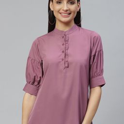 Ives Mauve Mandarin Collar Crepe Top-image-2