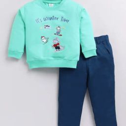 Dollar Kids Blue Printed Full Sleeves T-Shirt with Pants-picture-33