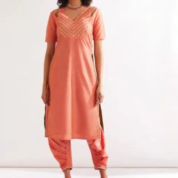 Abhishti Peach Striped Straight Kurta-image-56