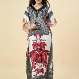 The Kaftan Company White Regular Fit Printed Kaftan Night Dress-image-10