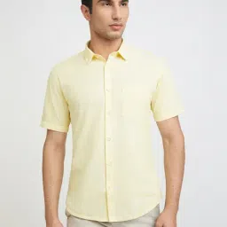 Park Avenue Yellow Cotton Slim Fit Self Pattern Shirt-picture-25