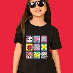 NUSYL Girls Printed Round Neck Short Sleeves Cotton T-shirt-image-130