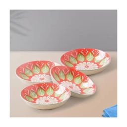 Nestasia Printed ¿Red & Green ¿Ceramic Round Plates - Set of 4-12