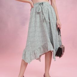 DressBerry Ruffled Micro Ditsy Print Flared Midi Skirt with Belt-image-39