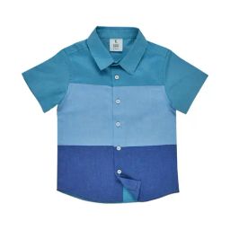 ZACH &KIKI Boys Blue Cotton Color Block Shirt-image-69