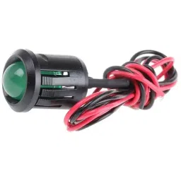RS PRO Green Panel Mount Indicator 12V DC, Mounting Hole Size 14 mm, Termination Type Lead Wires, Model No 204546-6