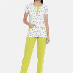 zebu Women White & Lime Green Printed Night suit-image-43