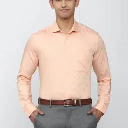 Peter England Elite Peach Cotton Slim Fit Printed Shirt-picture-13