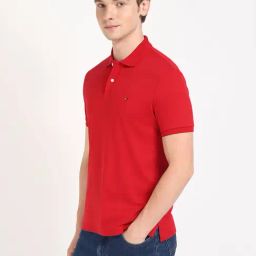 TOMMY HILFIGER Red Solid Regular Fit Cotton Polo T-Shirt-image-24