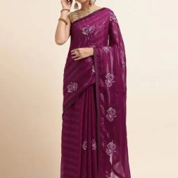 FABMORA Purple Embroidered Saree With Unstitched Blouse-picture-48