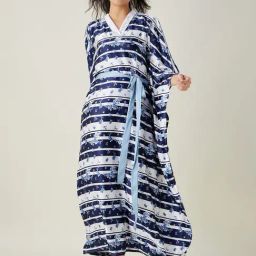 The Kaftan Company Blue Printed Kaftan Nighty-image-84