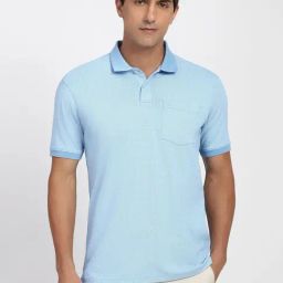 Peter England Blue Cotton Regular Fit Printed Polo T-Shirt-picture-35