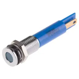 RS PRO Blue Panel Mount Indicator 220V AC, Mounting Hole Size 8 mm, Termination Type Faston, Solder Lug, IP Rating IP67, Model No 9138747-6