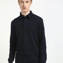 TOMMY HILFIGER Navy Self Design Regular Fit Cotton Polo T-Shirt-picture-31