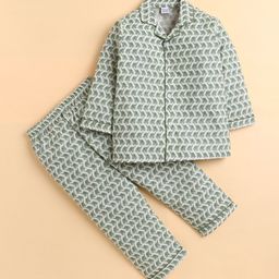 Polka Tots Kids Cotton Woven Full Sleeve Elephant Print Night suit-picture-9