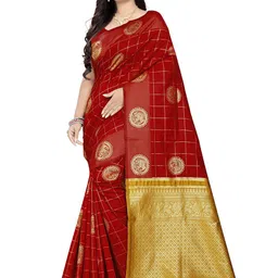 KAVINDI Ethnic Motifs Zari Banarasi Saree With Blouse Piece-picture-8