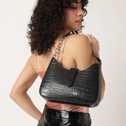 Fastrack CL7 Black Animal Effect Medium Shoulder Handbag-image-42