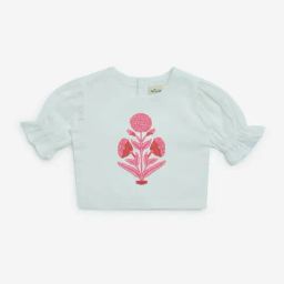 Utsa Kids by Westside White Floral Design Cotton-Blend Top-image-64