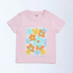 HOP Kids by Westside Pink Floral Detailed Cotton T-Shirt-picture-1