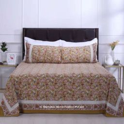 Shahenaz Mehandi Green 120 TC Cotton Maurya Double Bedsheet with 2 Pillow Covers-image-60