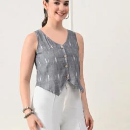 DECKEDUP Grey Cotton Printed Waistcoat Top-picture-7