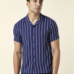 People by Pantaloons Blue Slim Fit Striped Shirt-image-58