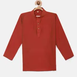 THANGAMAGAN Kids Rust Solid Full Sleeves Kurta-image-89