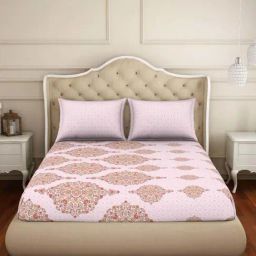 Welspun Pink Marshmallow Cotton 144 TC Double Bed Sheet With Pillow Covers-image-53