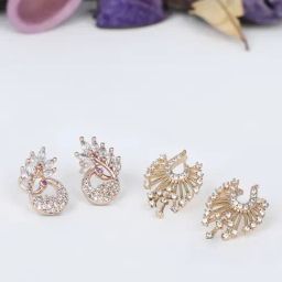 Zaveri Pearls Set of 2 Rose Gold & Gold Tone Cubic Zirconia Brass Stud Earrings-ZPFK11168-25