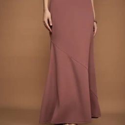 KASSUALLY Pink Solid Maxi Skirt-image-3